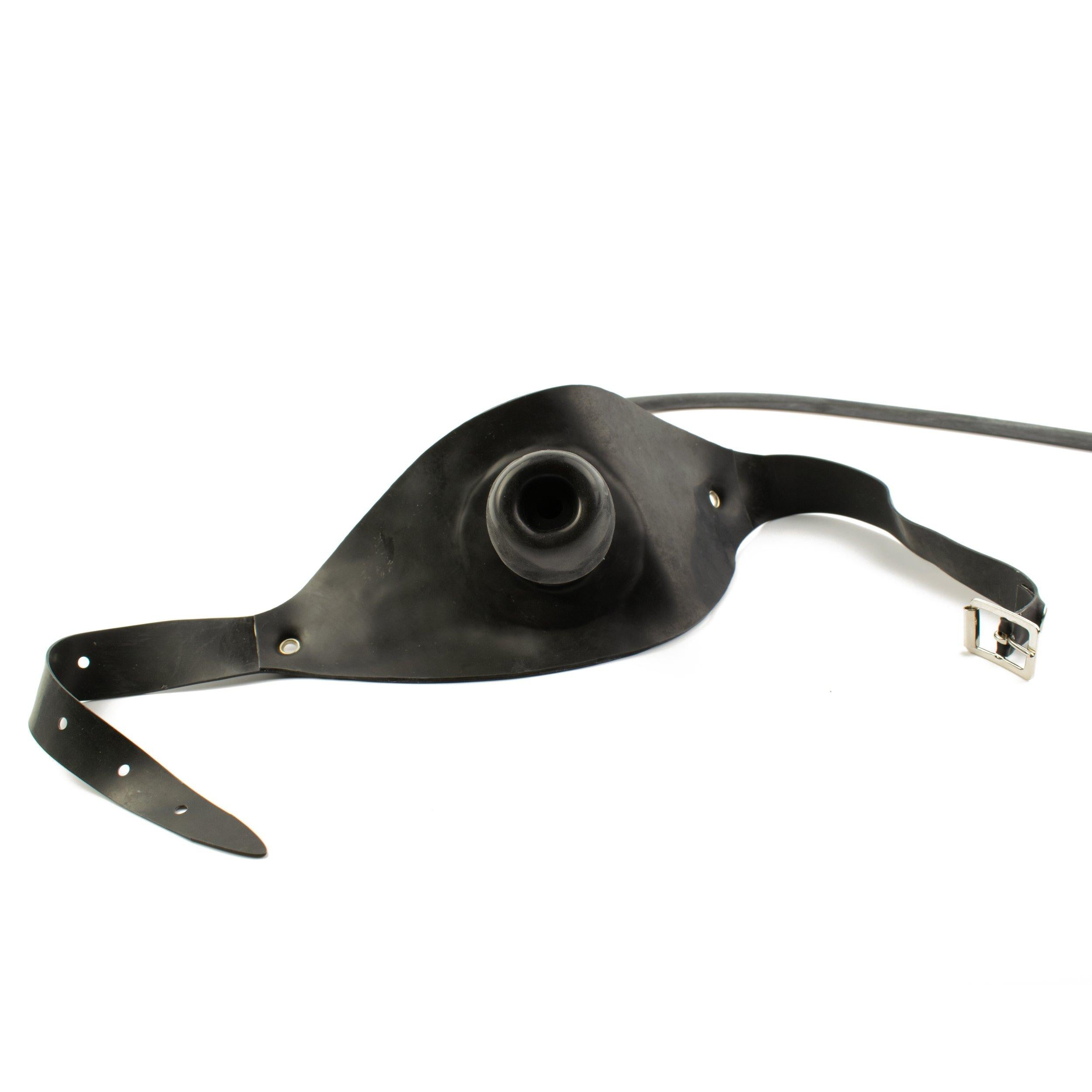 Rubberfashion Latex Mund Knebel mit Schlauch, Kopfband und Penishülle, Latexknebel Mundknebel sm Gag für Herren